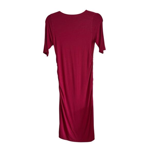 Seraphine Burgundy Maternity 1/2 Sleeve Shift Dress - Picture 3 of 8